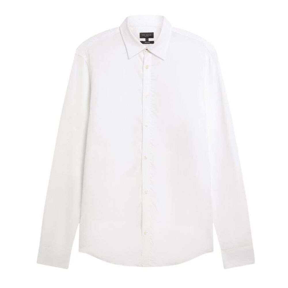 Ted Baker Mens Linen Blend Regular Long-Sleeved Shirt / White
